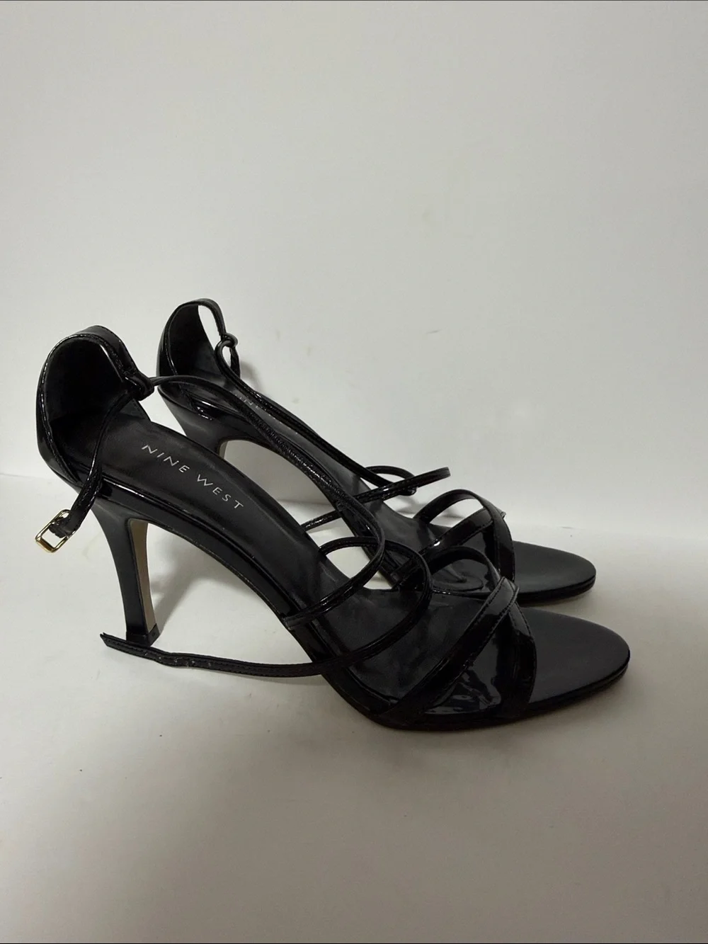 Nine West Black Patent Strappy Stiletto Sandals
